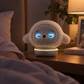 ropet ai companion robot , white robot pet with sleepy eyes